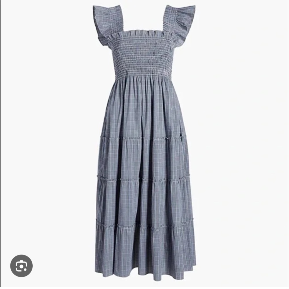 Hill House The Nap Dress Blue Windowpane Smocked Maxi Dress
